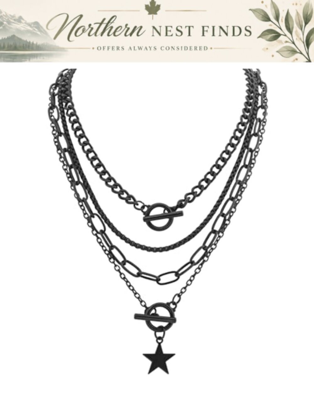 Goth Layered Star Choker Necklace Zinc Alloy Punk Grunge 4 Piece Set